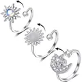 Detail van roterende anti-angst ringen met ontwerpen van zonnebloemen en ster maan - Ster Maan 3-delige Set