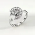Creative silver-plated rotating star and moon anxiety ring with brilliant zircons - Star & Moon Style