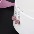 Elegant S925 silver hook drop earrings with pink sparkling crystal Shamballa balls - 925 Silver / 8mm / Pink