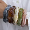 Stylish set of five chunky irregular acrylic resin bangles featuring unique earthy marble colors - Wave Irregular Bangle Set (6755301) / Five-Piece Set / Gray Amber White Green Pink Five-Color Combo