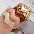 Fashionable set of chunky irregular wavy acrylic cuff bracelets in various stylish colors - 6109533416060 / Irregular Wave Open Bangle Set (6730301) / Beige/Pink/Tortoiseshell/Gold Combo