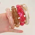 Set of chunky acrylic irregular wavy open bracelets in pink, amber, and marbled white - 6109533416061 / Thickened Irregular Open Bangle Set (6730201) / Pink/Amber/Rose Red/Cream Combo
