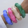 Set of four colorful irregular wavy acrylic bangles in purple, pink, cream, and green - 6109533416062 / Irregular Wave Design Bangle Set (6758001HB) / Purple/Rose/Cream/Green Combo