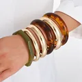 Acrylic and gold-tone metal chunky bangle set for women in stacked style - 6109533416064 / Octagonal Geometric Stacking Bangle Set (6749201HB) / Green/Gold/Tortoiseshell Combo