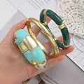 Niche design acrylic and gold-plated bangle bracelet set in green and mint - Segmented Acrylic Style (6764601HB) / Mint Green Gold and Dark Green Combo