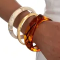 Set of three acrylic and gold-toned metal bracelets in tortoiseshell and marble patterns - Alloy Resin Style (6605601HB) / Set of 3 / Gold Cream Brown Combo