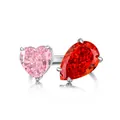 S925 silver ring featuring pink heart and red pear cut ice-flower simulated diamonds. - One Size / White Gold (Red and Pink Rhinestone)