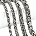 Detailed comparison showing 3mm to 6mm widths of stainless steel wheat chain necklace - 65cm / 7mm / Silver
