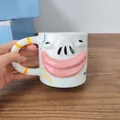 Creative white ceramic mug with funny 3D big mouth smiley face and striped handle - 301-400ml / Blue and Yellow Striped Double-Sided Emoji Cup