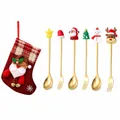 Festive Christmas golden dessert cutlery set with 6 pieces and a red decorative stocking - Red Bag Type C / Set of 6 / Gold