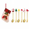 Festive gold Christmas spoon and fork set with character toppers and red stocking - Pink Bag Type A / 6-Piece Set / Gold