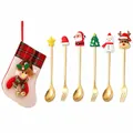 6-piece gold Christmas spoon and fork set with festive toppers and a stocking bag - Pink Bag Type C / 6-Piece Set / Gold