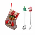 Christmas cutlery set with plush stocking gift bag featuring Santa and tree toppers - Grey Bag Tree/Santa / Two-Piece Set / Silver
