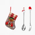 Christmas tableware set with snowman spoon, Santa hat fork, and decorative stocking. - Grey Bag Snowman/Hat / Two-Piece Set / Silver