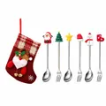 Christmas cutlery set with spoons and forks featuring festive Santa and snowman toppers - Red Bag Type A / 6-Piece Set / Silver