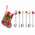 Stainless steel Christmas spoon fork set with 6 different icons and reindeer bag - Grey Bag Type A / 6-Piece Set / Silver