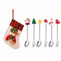 Christmas themed stainless steel spoon and fork set with decorative stocking gift bag - Pink Bag Type A / 6-Piece Set / Silver