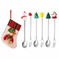 Christmas themed stainless steel cutlery set with spoons, forks, and a gift stocking. - Pink Bag Type B / 6-Piece Set / Silver