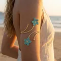 Bracelet de bras élégant à fleurs en émail bleu et finition dorée pour look bohème - Bleu Ciel (Y0223-5)