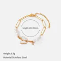 Elegant gold stainless steel pearl necklace with shimmering butterfly charm and crystal detail - Butterfly Pendant Artificial Pearl Bracelet (8) / Gold