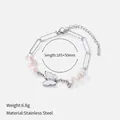 Stainless steel butterfly pearl bracelet with 185+50mm adjustable length, 6.8g - Butterfly Artificial Pearl Double-Layer Bracelet (9)