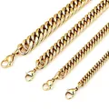 Premium gold plated titanium steel Cuban link chains shown in four different widths - 10mm / Lobster Clasp Style / 80cm / Gold