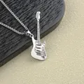 High quality silver stainless steel electric guitar pendant necklace for men hip hop jewelry - 60cm Stainless Steel Corn Chain / Silver Guitar and Silver Chain