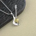 Music-inspired electric guitar pendant necklace in stainless steel with box chain - 60cm Stainless Steel Corn Chain / Gold Guitar and Silver Chain