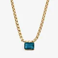 Collier à grosse chaîne plaqué or 18 carats avec un pendentif en pierre bleue - Septembre (Bleu Profond)
