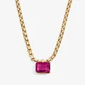 Collier élégant en acier inoxydable plaqué or 18 carats avec gemme rose carrée - Octobre (Rose)