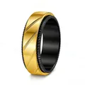 Punk style 8mm gold and black stainless steel spinner ring with mesh engraving - Size 7 / Two-tone Black Gold Diagonal Spinner Style(JWR2072) / Black Ring with Gold Diagonal Stripe
