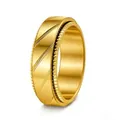 Polished golden stainless steel 8mm spinner ring with textured edges and diagonal grooves - Size 7 / Gold Diagonal Stripe Spinner Style(JWR2072) / Gold