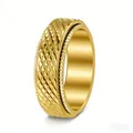 8mm gold plated stainless steel spinner ring with textured mesh design for punk style - Size 7 / Gold Mesh Pattern Spinner Style(JWR2070) / Gold