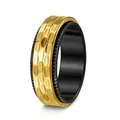Men's punk 8mm stainless steel spinner ring with golden hammered texture and black inner band - Size 7 / Two-tone Black Gold Hammered Spinner Style(JWR2071) / Black Ring with Gold Hammered Pattern