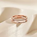 Elegant rose gold stainless steel double-layer hollow ring with micro-pave crystal accents - US 5 / Rose Gold