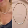 18k gold plated titanium steel chain necklace with seven natural freshwater pearls - Necklace - Style K