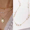 18k gold plated titanium steel necklace with natural freshwater pearls in SKU variant - Necklace - Style L