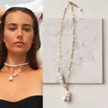 18k gold plated titanium chain necklace featuring natural baroque freshwater pearls - Necklace - Style O