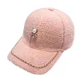 Cappellino da baseball in peluche rosa con orsetto di perle e bordo con catena di strass - Taglia Adulto (Regolabile 58cm) / Rosa