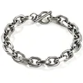 Massives Gliederkette-Armband aus Edelstahl mit OT-Knebelverschluss für Damen und Herren - 9mm Kreuz-Flachschliff (Knebelverschluss) / 18cm (Armband) / Silber