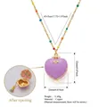 Detail of purple heart locket necklace with dimensions, weight, and openable feature. - Heart Locket Style (Princess) / Pink Gold