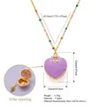 Detail showing purple heart locket necklace dimensions and opened interior view - Heart Locket Style (Lop-eared Rabbit) / Pink Gold