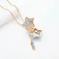 Elegant star-shaped locket necklace featuring miniature bedroom interior and a cute girl charm - Blue Star Openable Style (Little Girl) / Pink Gold