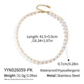 Detailed view of pink natural stone necklace with polished stainless steel bead accents - Rose Quartz / Pink (YYN026059-PK)
