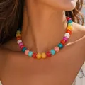 Vibrant dopamine candy color acrylic flat bead necklace for trendy summer beach wear - Multicolor(32915)