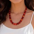 Vibrant red and orange acrylic flat round beaded necklace for women dopamine style - Red(32915)