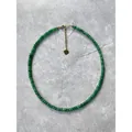 Detailed view of handmade green natural stone beaded necklace with 18k gold heart charm - Necklace / 38+5cm / Forest Green