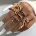 Vintage Gold Schlangen-Ring-Set mit brillanten blauen Strasssteinen für Damen Mode - Vintage Schlange Blauer Saphir 7-teiliges Set (22493-blue)