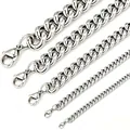 Close-up detail of stainless steel Cuban link necklaces shown in five different widths - 10mm Lobster Clasp Cuban Chain / 65cm / Steel