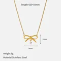 Collier élégant avec pendentif nœud en acier inoxydable doré et oxyde de zirconium - Style Nœud Papillon Doré avec Strass (YHWM-N251201) / 425+50mm (26x19mm) / Or